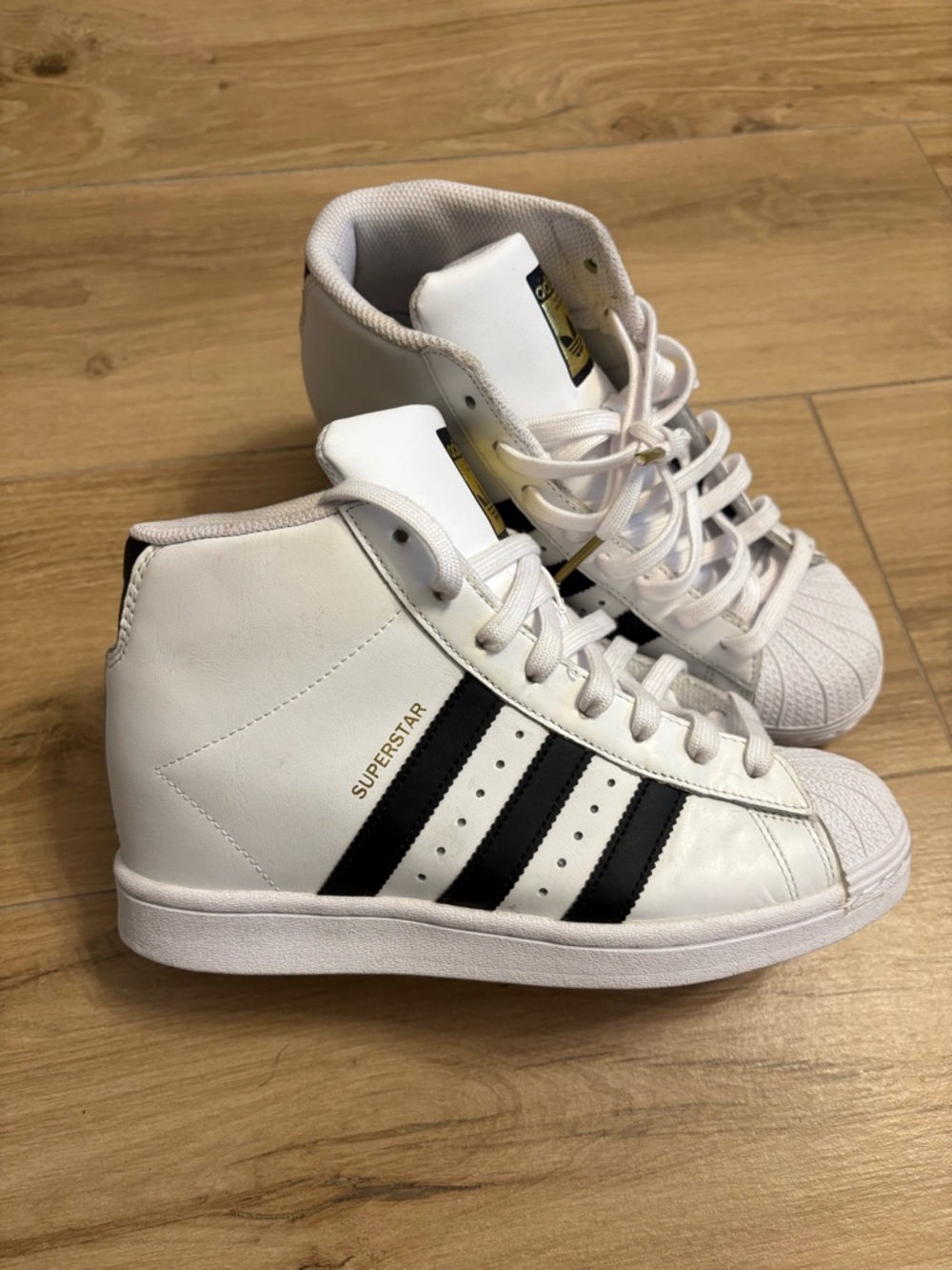 SOLD- Adidas Superstar White & Black High-Top Sneakers